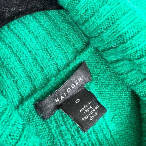 Halogen Wool Blend Sweater Womens Medium Green Turtleneck Raglan Sleeves Hi-Low - Picture 3 of 8